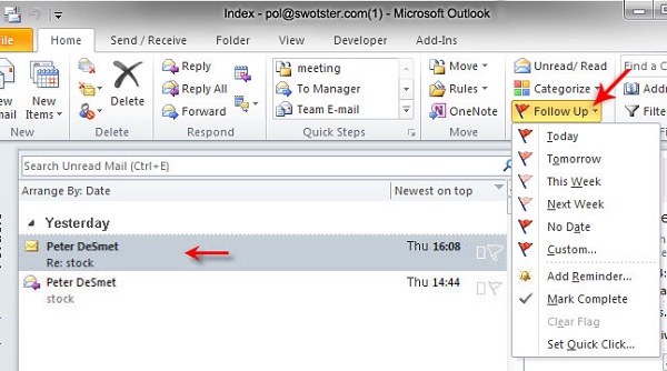 How to Use the Follow Up Option in Outlook