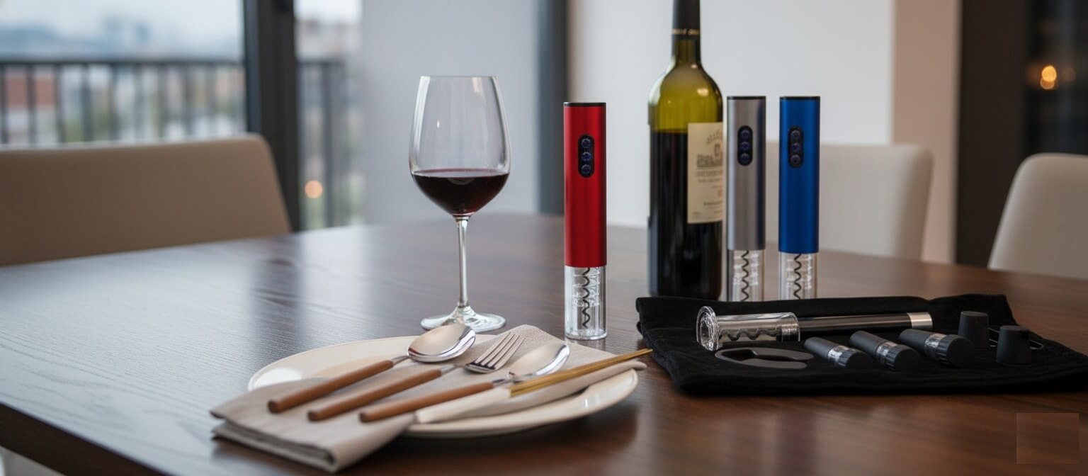 Elevate Your Dining Experience with a Wooden Cutlery Set and Wine Bottle Opener Set