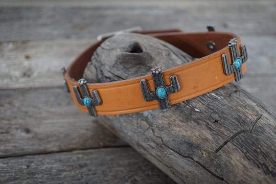 Turquoise leather dog collars